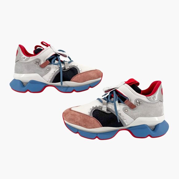 Christian Louboutin Red Runner Sneakers Multi Suede Mesh Size 40 US 10 Women - Picture 8 of 14